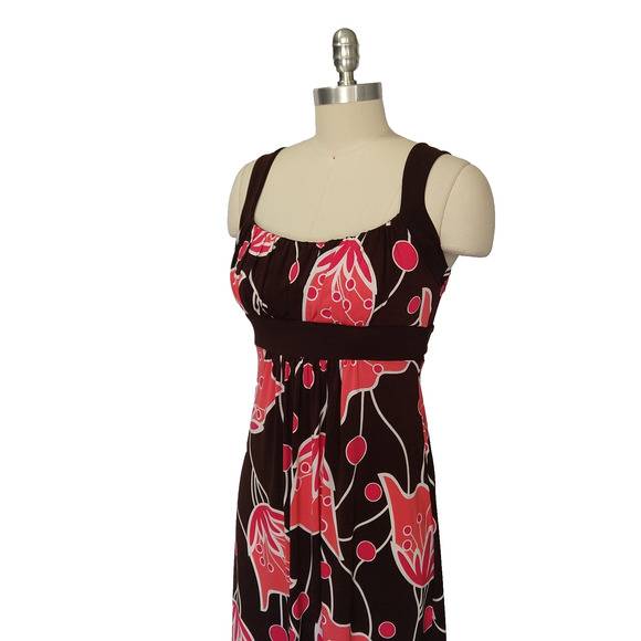 Vintage 90s Y2K B Smart Floral Maxi Dress Size 4 S Brown Pink Empire Sleeveless - Picture 6 of 8